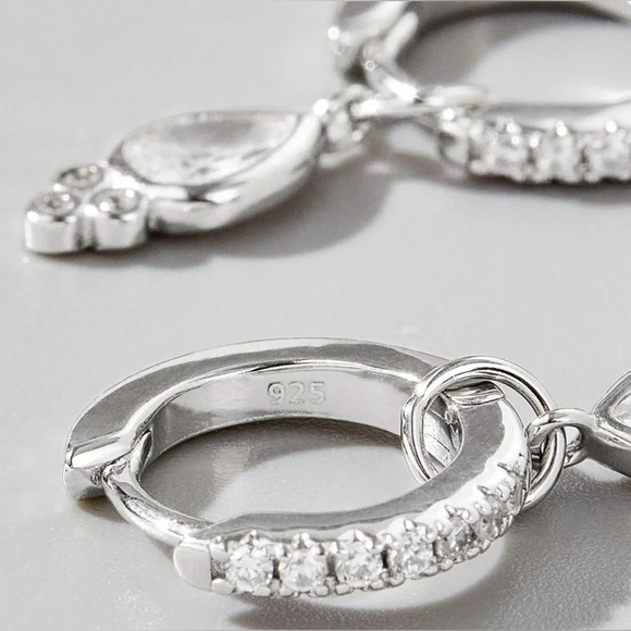 925 Sterling Silver White Gold Plated Rhodium Plated Drop Earrings - Picture 2 of 8